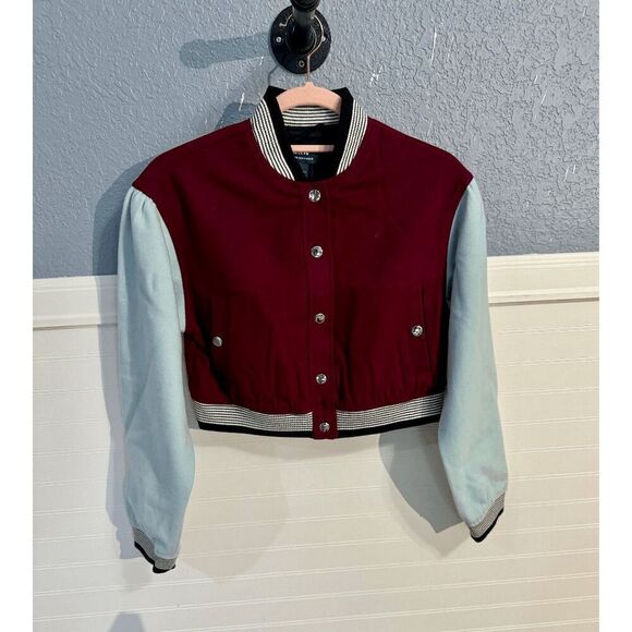 Anthropologie Maeve Colorblock Cropped Varisty Bomber Jacket - Picture 8 of 11